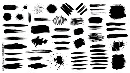 Wallpaper Mural Collection of various black brush strokes and splatters on white background viewed from directly above Torontodigital.ca