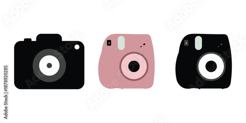 Camera Icon Set in Multiple Styles – Digital Photo Camera, DSLR & Mirrorless Photography Symbols with Lens, Shutter and Aperture, Flat, Outline and Stroke Vector Icons Isolated