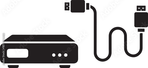 Black and white of external hard drive with usb cable computer peripheral