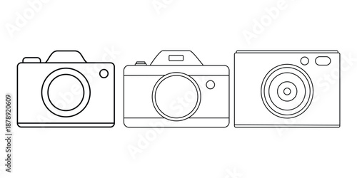 Camera Icon Set in Multiple Styles – Digital Photo Camera, DSLR & Mirrorless Photography Symbols with Lens, Shutter and Aperture, Flat, Outline and Stroke Vector Icons Isolated
