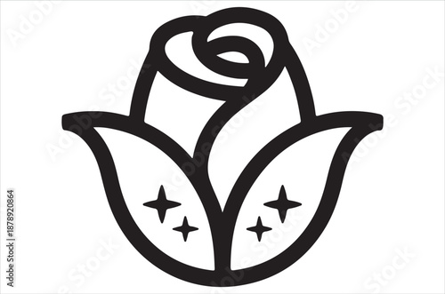 Set of Beautiful black rose flower silhouette with leaves design - rose icon or symbol Vector illustration bundle  with a white background