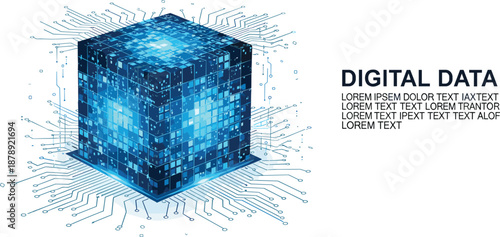Digital Data Cube Visualization with Circuit Board Background