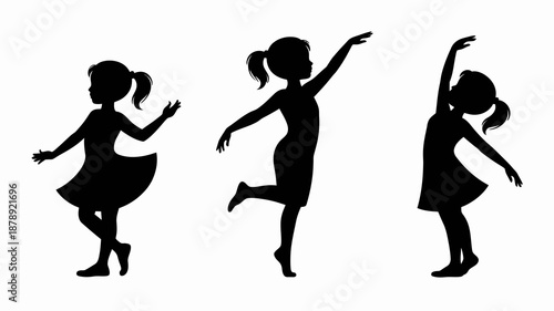 a silhouette depiction showcases three young girls engaged in graceful dance poses expressing movement and joy through their forms and gestures high quality professional detailed modern