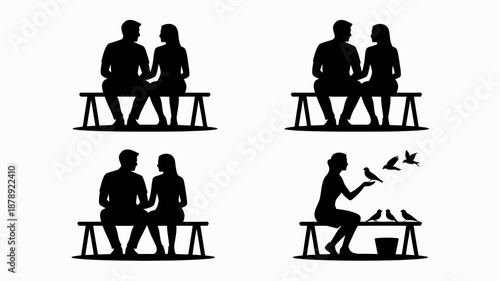 a minimalist depiction of silhouettes showing couples seated at tables and a person interacting with birds representing connection and freedom high quality professional detailed modern elegant