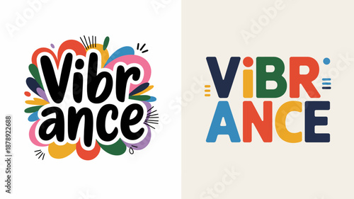 a split screen displaying the word vibrance in two different styles one colorful and playful and the other modern and bold high quality professional detailed elegant