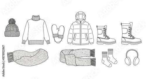 Essential winter clothing items Vector