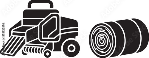 Black and white of lawn mower and rolled up grass turf rolled up turf landscaping