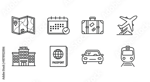 Essential travel icons for planning a trip Vector
