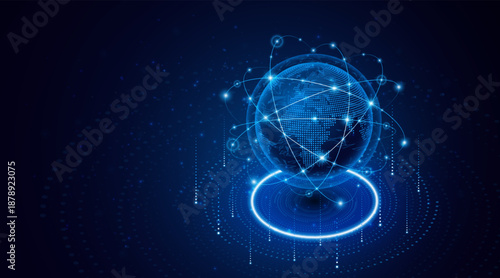 Global connection network background. World map. High-speed internet technology concept or fast wireless data transmission. modern internet network connection technology background