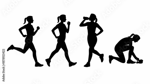 a silhouette illustration depicts the progressive stages of human evolution showcasing a transition from running upright to a hunched posture high quality professional detailed modern elegant