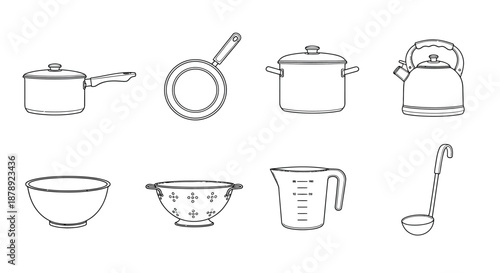 Collection of essential kitchen utensils Vector