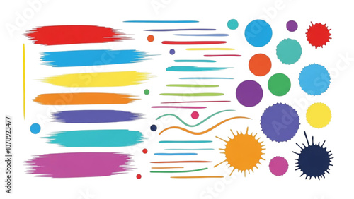 Vibrant Abstract Elements Arranged in a Dynamic Composition Featuring Shapes and Lines