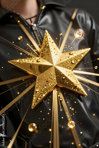Shiny Golden Star Accessory Sparkling with Radiance on a Black Fashion Outfit