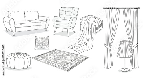 Cozy living room setup with classic decor Vector