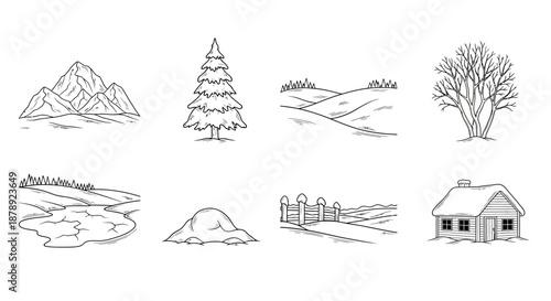 Winter landscape with snowy elements Vector