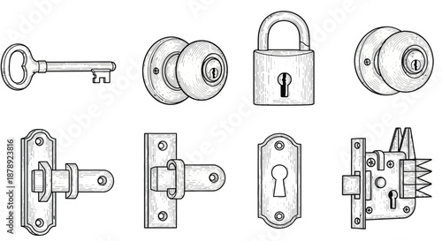 Various locking mechanisms and keys Vector