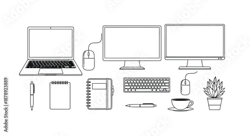 Modern workspace setup with multiple monitors Vector