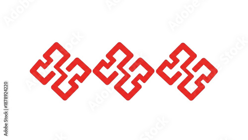 Three red swastikas arranged in a row on a white background, symbol illustration