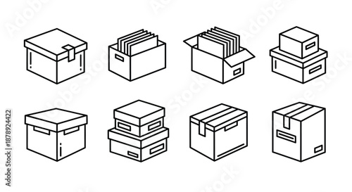 Collection of stacked storage boxes Vector
