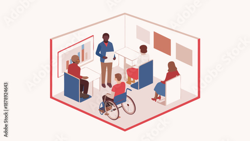 Isometric flat vector illustration of compact business meeting