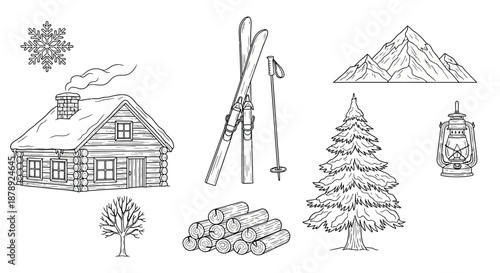 Cozy mountain cabin in winter Vector