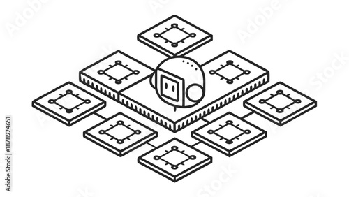 Isometric semi flat vector illustration of robot AI assistant