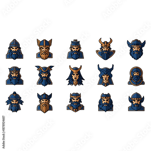 Collection of Cartoon Viking Character Heads.