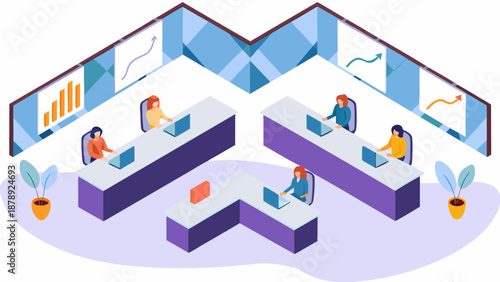 Isometric vector illustration of modern conference room