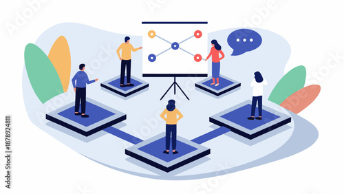 Isometric vector scene showing elevated central business hub