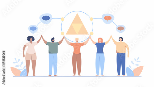 A diverse group of people holding hands in a circle to represent unity, teamwork, community, and togetherness