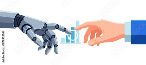 Robot and Human Hand Collaboration Illustrated in Untitled Design Concept