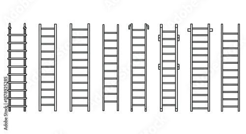 Various styles of ladders arranged in a row Vector