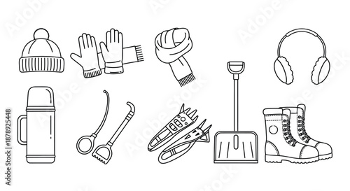 Winter gear essentials for outdoor activities Vector