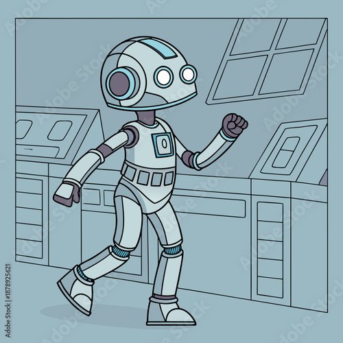 Dancing robot in futuristic environment