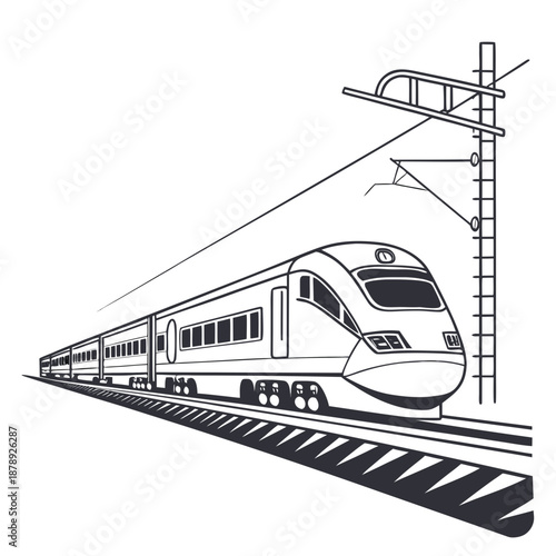 Modern high-speed train on rails