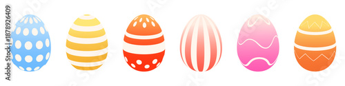 Set of bright Easter eggs with soft gradient and decorative patterns. Vector illustration in fresh spring colors, perfect for greeting cards, banners, graphics and seasonal backgrounds.