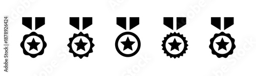 Award medal with star icon set