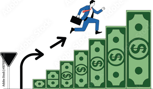 Businessman Climbing Money Steps Vector Illustration  Career Growth Concept