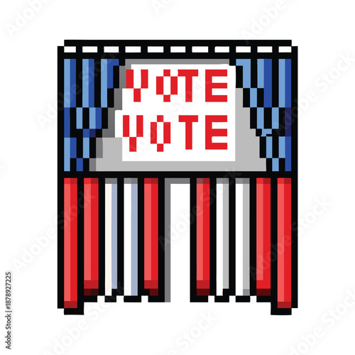 Pixel Art Voting Booth with Curtain and Vote Sign Asset