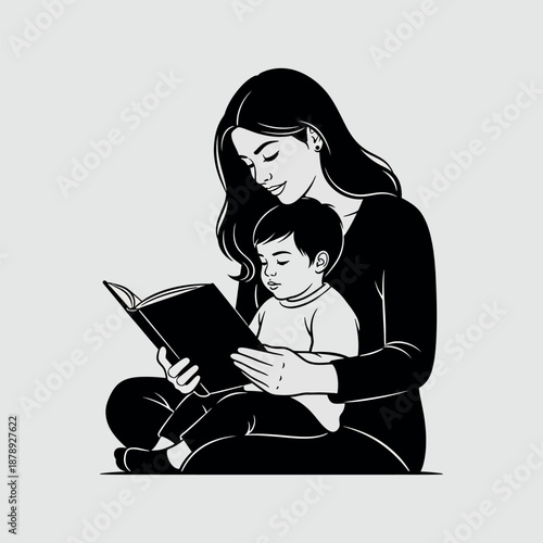 Mother Reading Book to Child Silhouette
