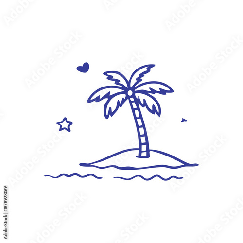 Deserted Island with Palm Tree and Ladder