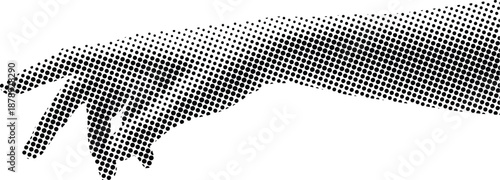 A hand stretching outwards depicted in a dotted pattern from a close-up viewpoint