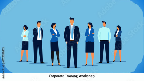 Business professionals standing together in corporate workshop setting
