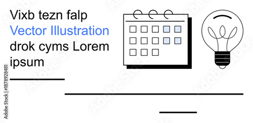 Creativity, organization, planning, productivity, innovation, workspace. Minimalist calendar and lightbulb design with placeholder text. Creativity and organization concept