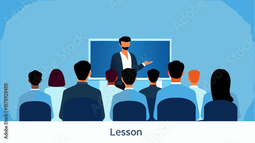 Businessman giving presentation to diverse group in professional setting