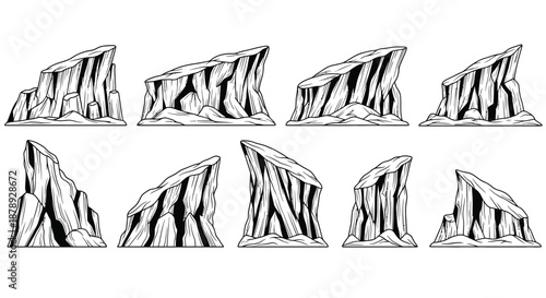 Abstract line drawings of rock formations