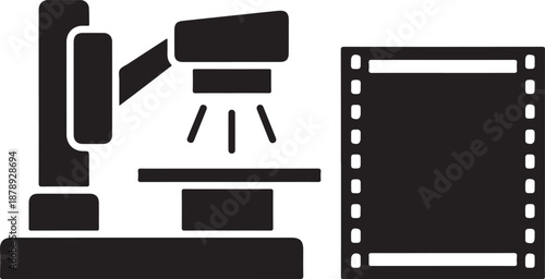 Black and white projector and strip filmstrip cinema