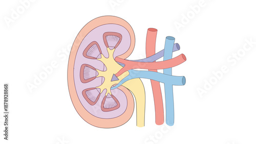 Detailed Human Kidney Anatomy Diagram with Renal Vessels