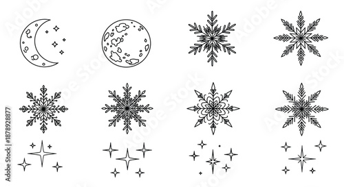 Enchanting celestial and snowflake illustrations