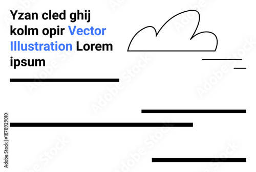 Graphic design, creative projects, branding, modern layouts, business materials, and templates. Minimalist layout black lines, a cloud design and placeholder text. Ideal for graphic design